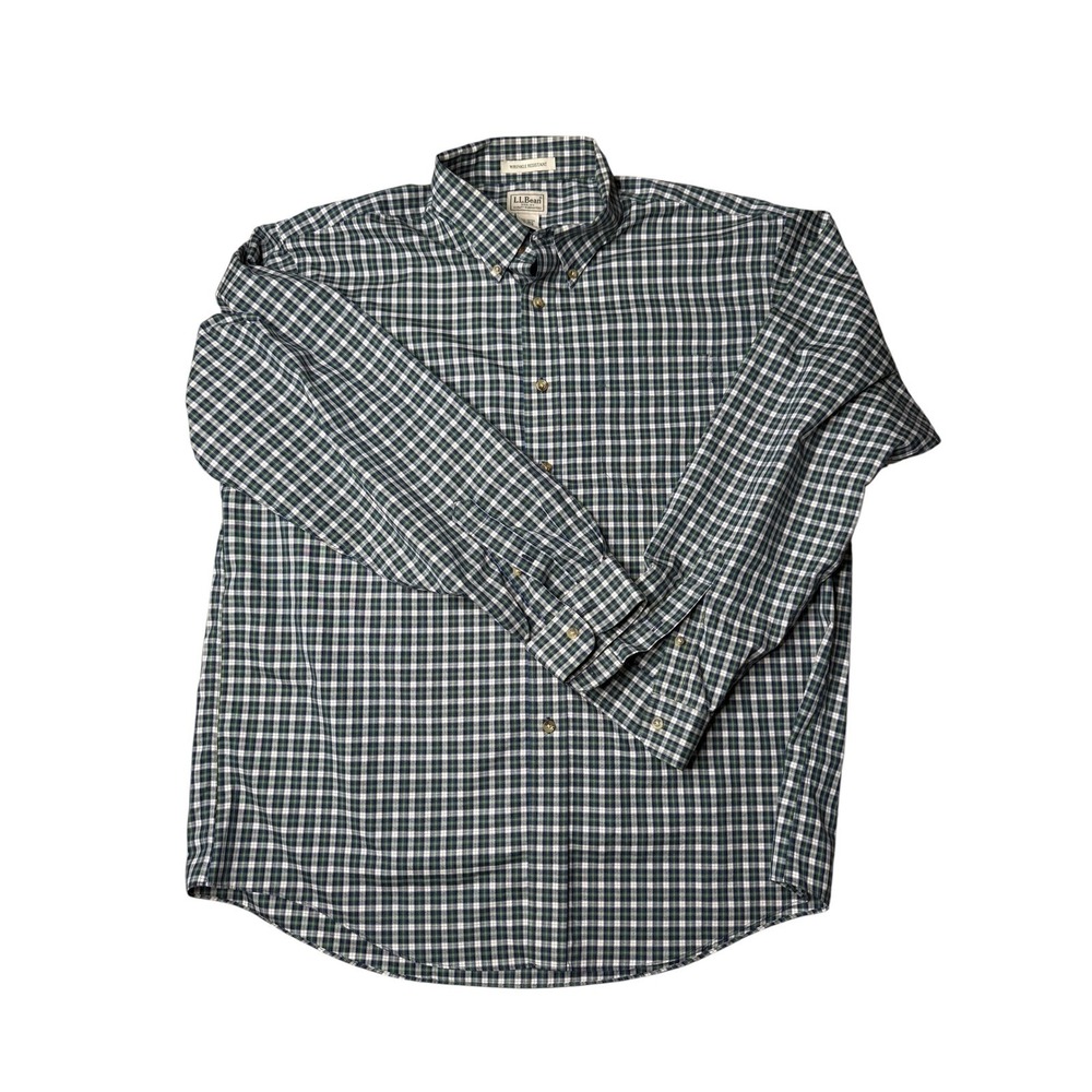 L.L.Bean Mens Plaid Button Down Shirt‎ Long Sleeve Wrinkle Resistant Casual